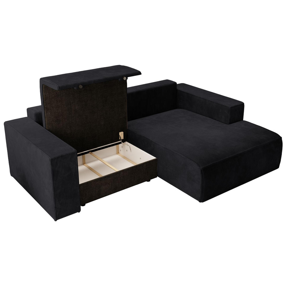 ECKSOFA Farese Mini mit Cordbezug Schwarz, rechts - Schwarz, Textil (167/240cm) - Selsey