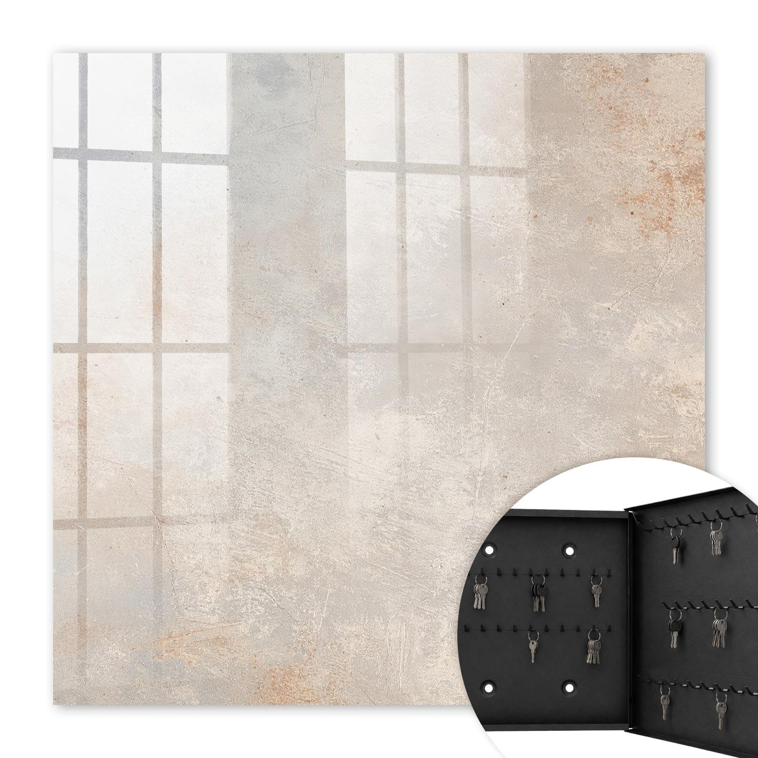 SCHLÜSSELBOX Schwarz 30x30 cm- Türöffnung nach rechts - Rustikale Eleganz - Beige, Metall (30/30/5cm) - TULUP