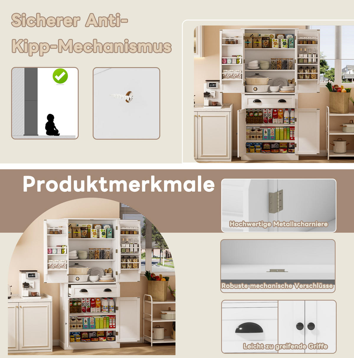 BUFFET 80/40/182 cm Weiß aus MDF mit 4 verstellbaren Böden - Weiß, Holzwerkstoff (80/182/40cm) - OKWISH
