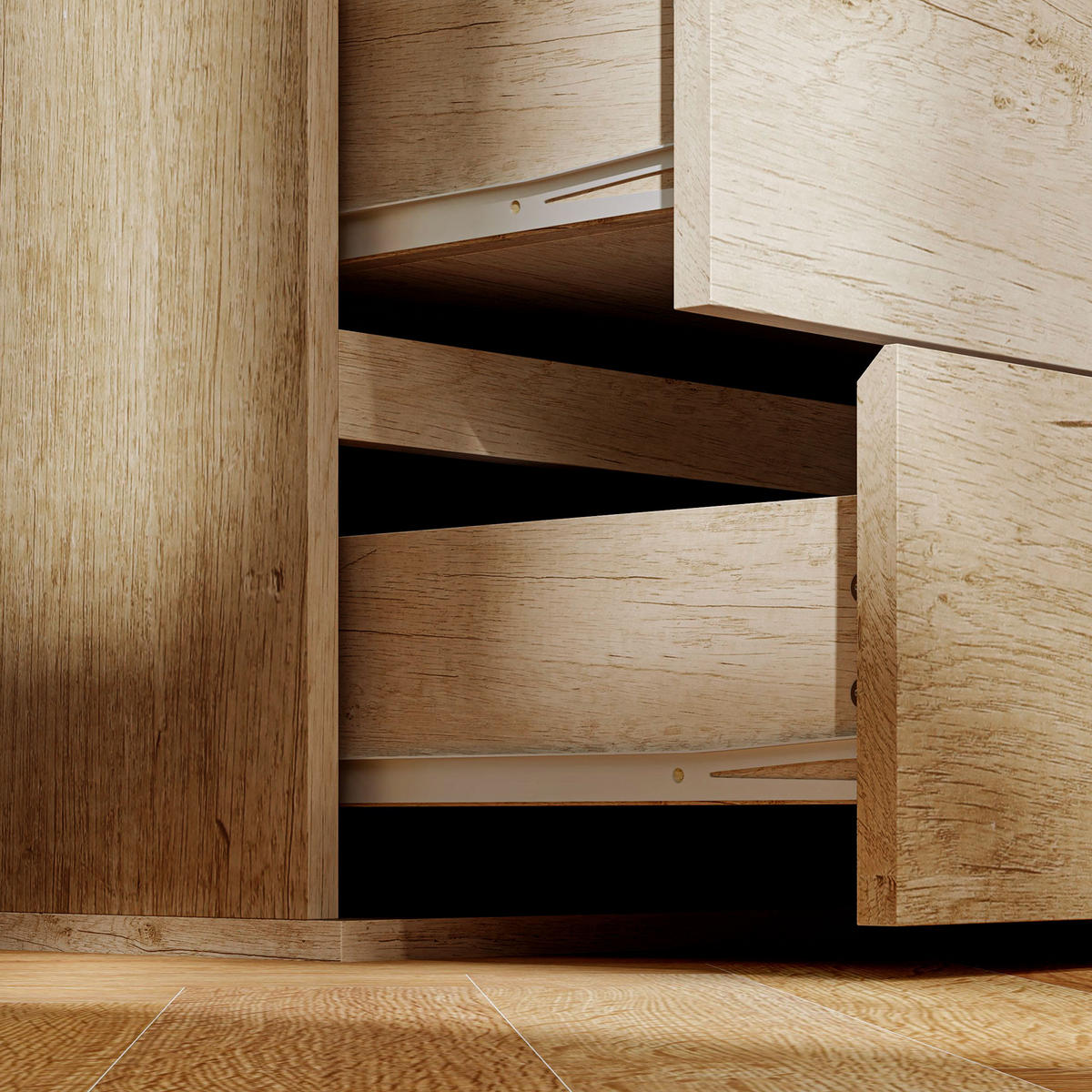 KOMOODE DE-12863 4 Schubladen, grifflos, minimalistisch Natur - Naturfarben, Holzwerkstoff (60/80/40cm) - ComfortXL