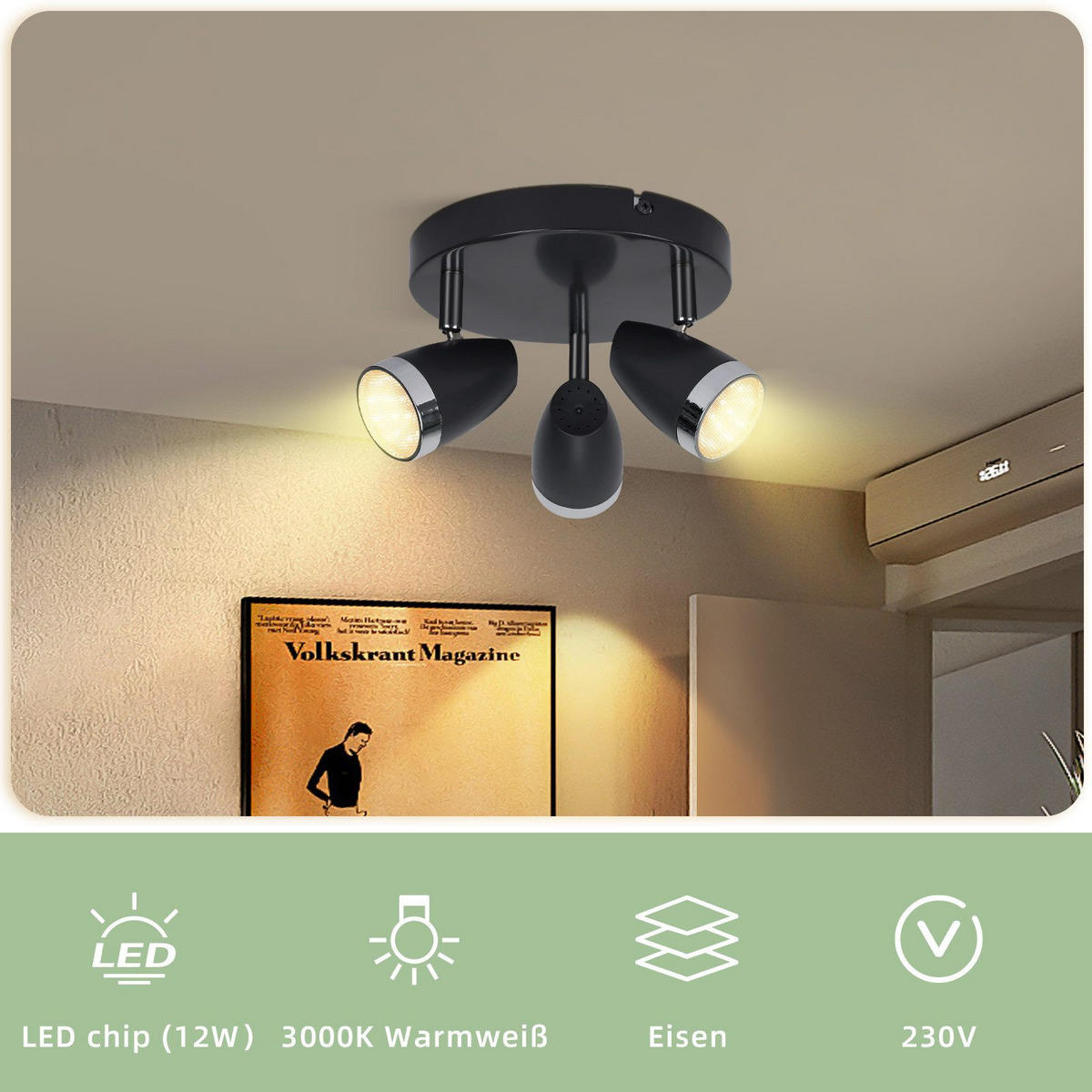 LED-DECKENLEUCHTE Leavens 60/15.5/19cm - Dunkelgrau, Metall (60/15.5/19cm) - Nettlife
