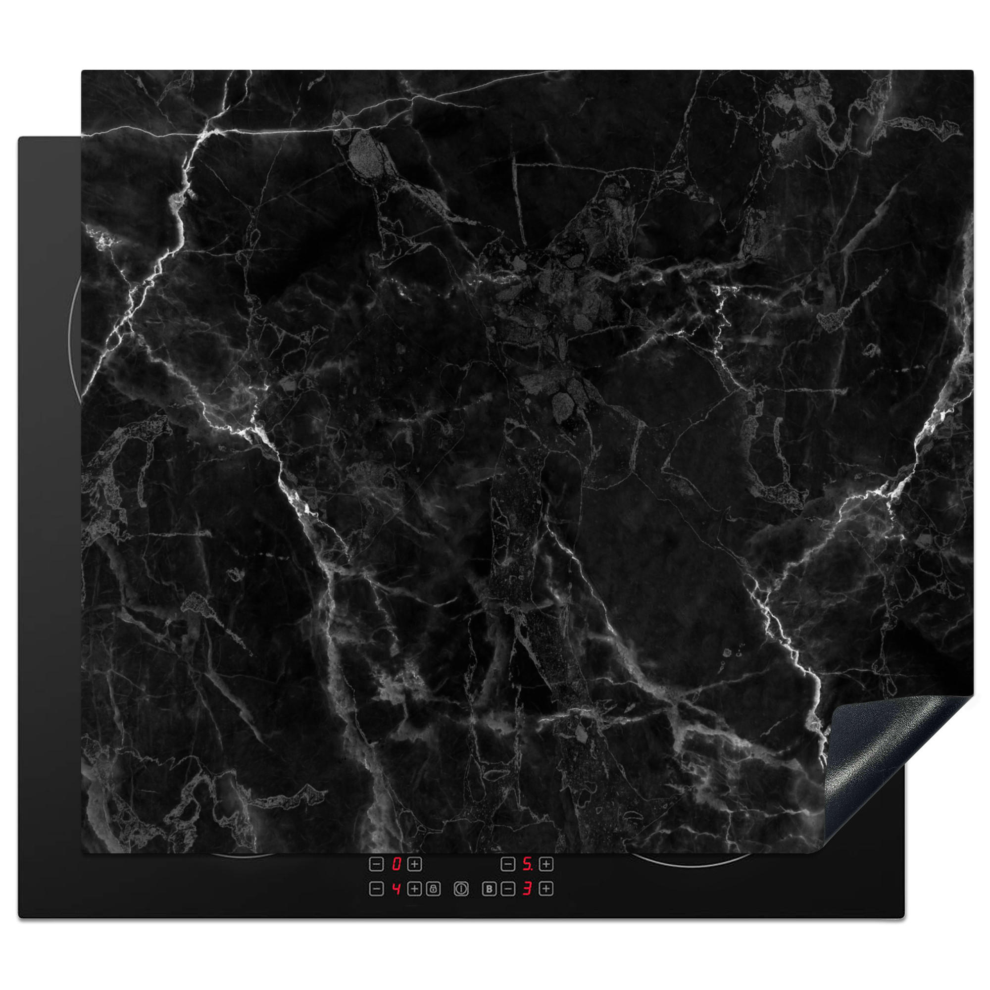 HERDABDECKPLATTE Marmor - Schwarz - Weiß - Textur - Marmoroptik 58x51 cm - Silberfarben, Kunststoff (58.3/0.2/51.3cm) - MuchoWow
