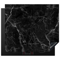 HERDABDECKPLATTE Marmor - Schwarz - Weiß - Textur - Marmoroptik 57x51 cm - Silberfarben, Kunststoff (57.6/0.2/51.6cm) - MuchoWow