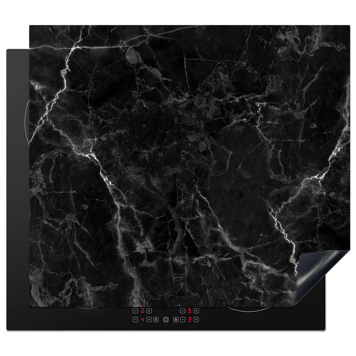 HERDABDECKPLATTE Marmor - Schwarz - Weiß - Textur - Marmoroptik 57x51 cm - Silberfarben, Kunststoff (57.6/0.2/51.6cm) - MuchoWow