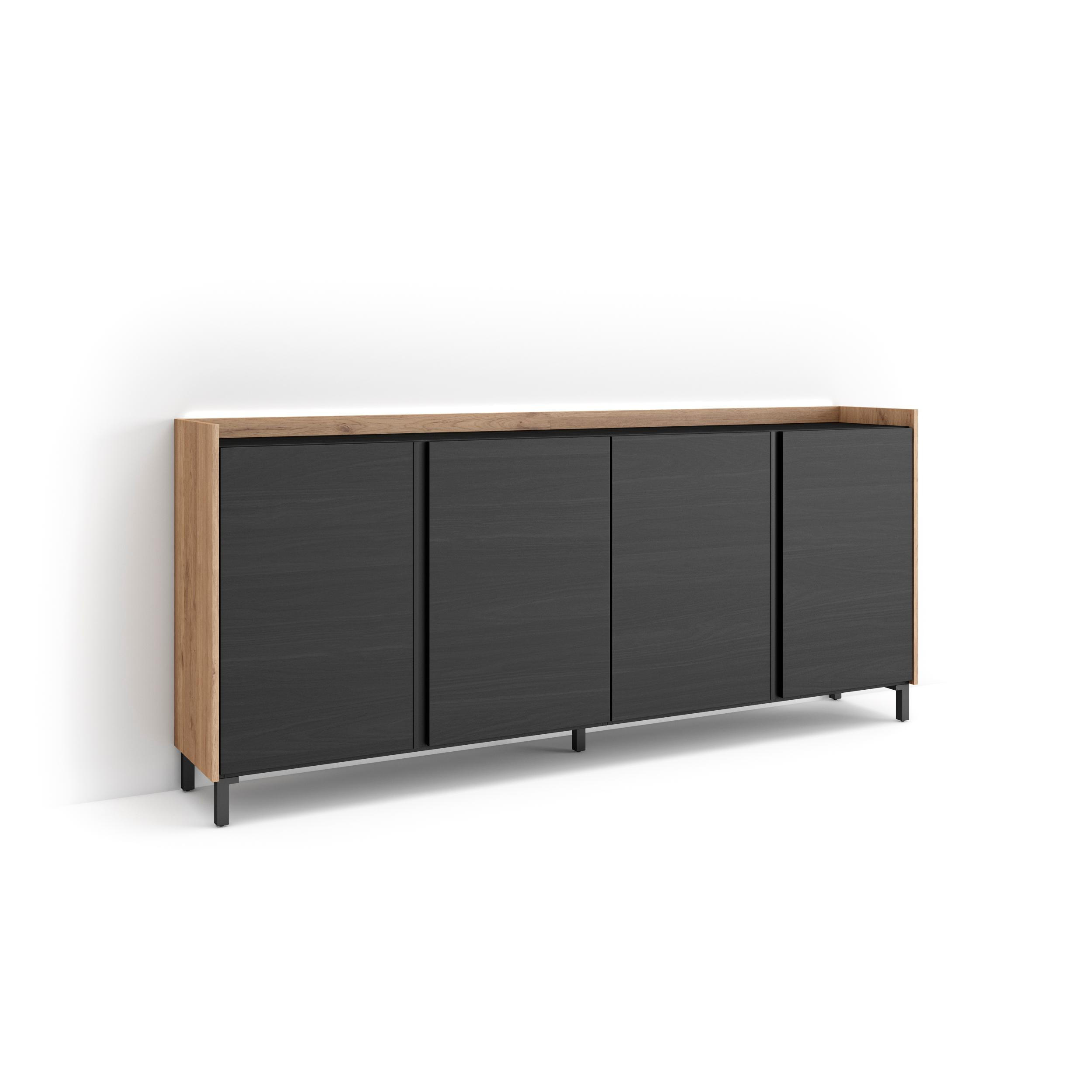 Skraut Home Sideboard, Schwarz 207x91x35 cm