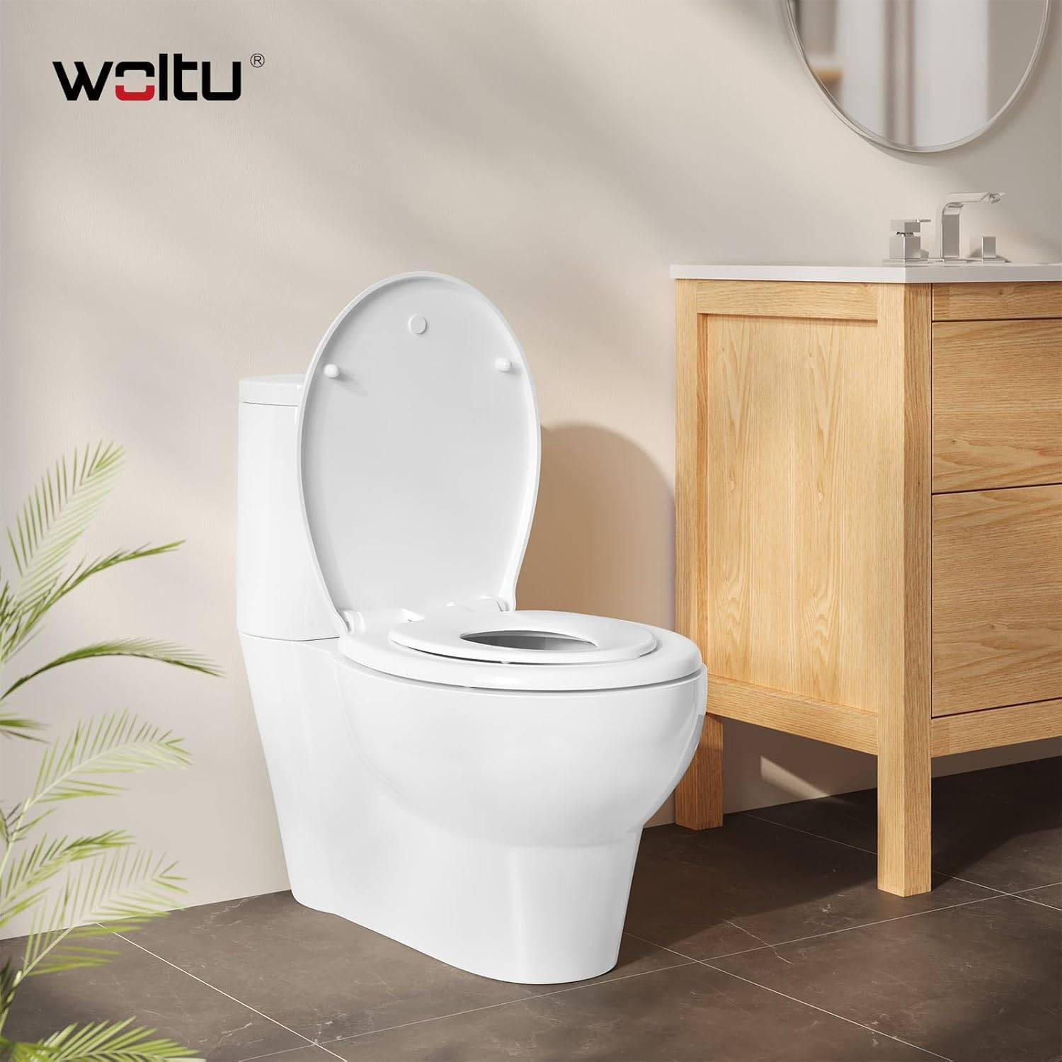 WC SITZ, Toilettendeckel mit integriertem Kindersitz, Oval - Weiß, Kunststoff (37/2.51/44cm) - Woltu