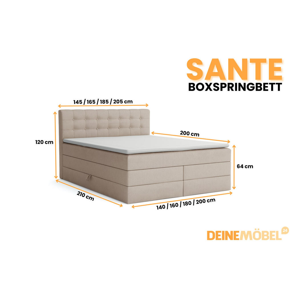 Thumbnail - Deine Möbel 24 Boxspringbett, Beige, Holzwerkstoff, Holz, Textil, H3, 180x200 cm, Schlafzimmer, Betten, Boxspringbetten