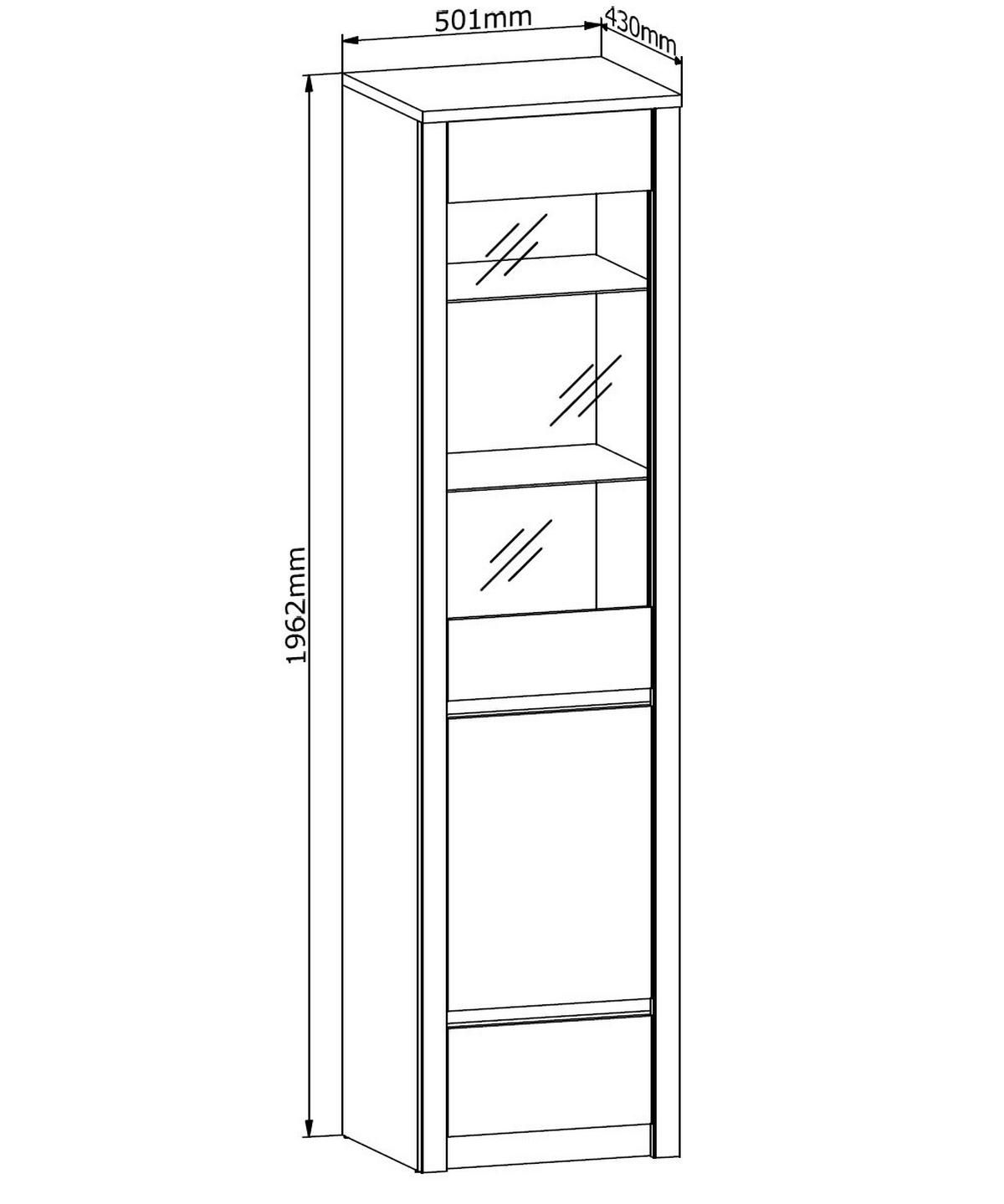 VITRINE Malta Eiche Artisan / weiß 50,1 / 43 / 196,2cm - Eichefarben/Weiß, Glas/Holzwerkstoff (50.1/196.2/43cm) - Feldmann-Wohnen