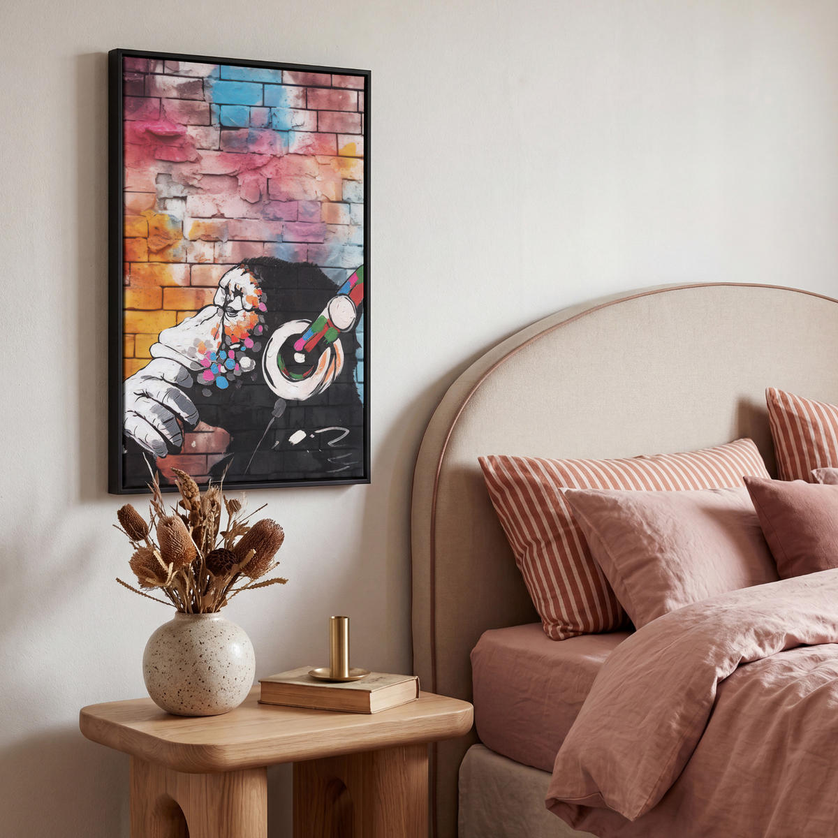 LEINWAND Bilder mit Rahmen - Affe - Graffiti - Musik - 40x60 - Multicolor, Textil (40/60cm) - MuchoWow