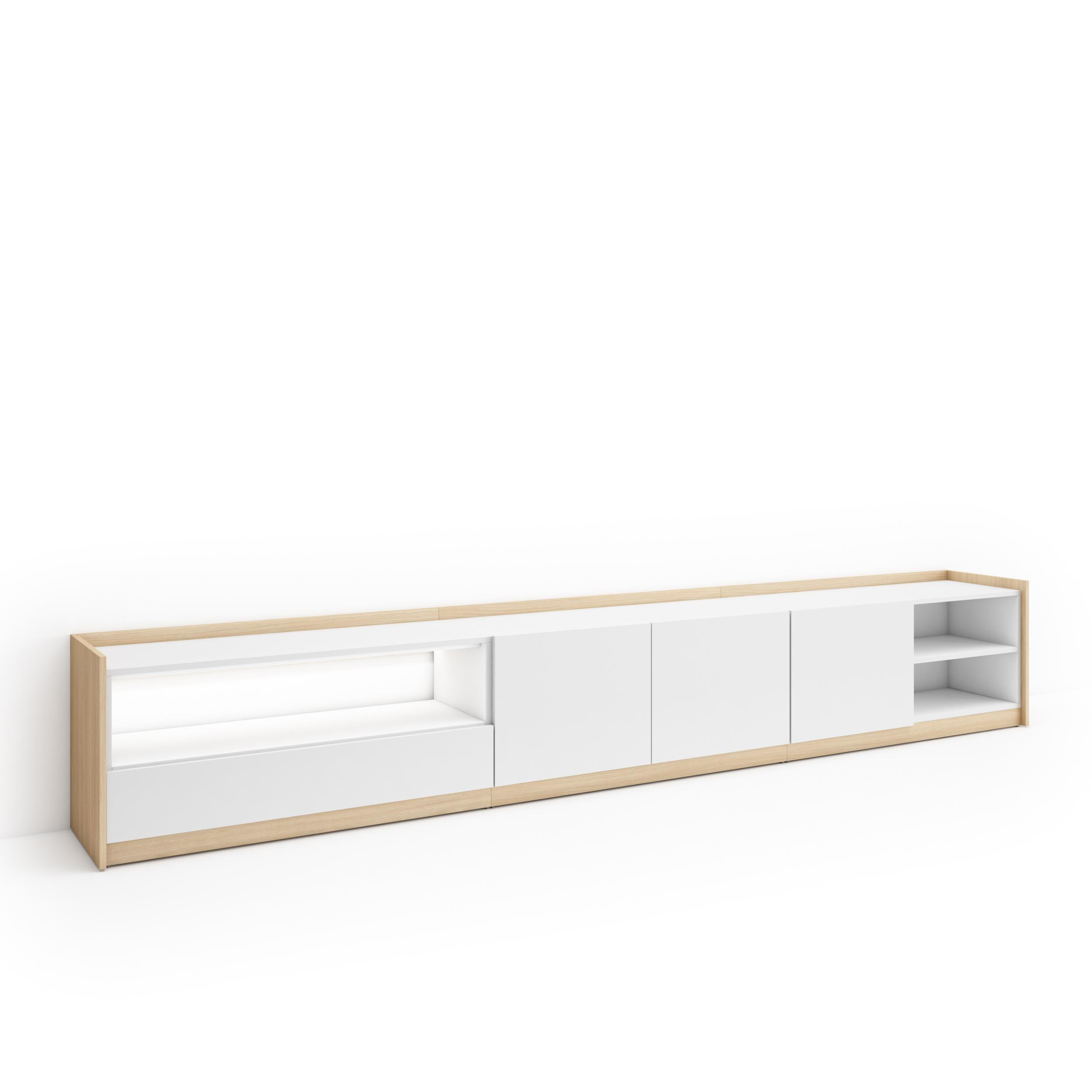 LOWBOARD, Weiß und Eiche, 310/37/50cm, mit Led - Weiß, Holzwerkstoff (310/50/37cm) - Skraut Home