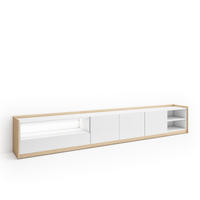 LOWBOARD, Weiß und Eiche, 310/37/50cm, mit Led - Weiß, Holzwerkstoff (310/50/37cm) - Skraut Home