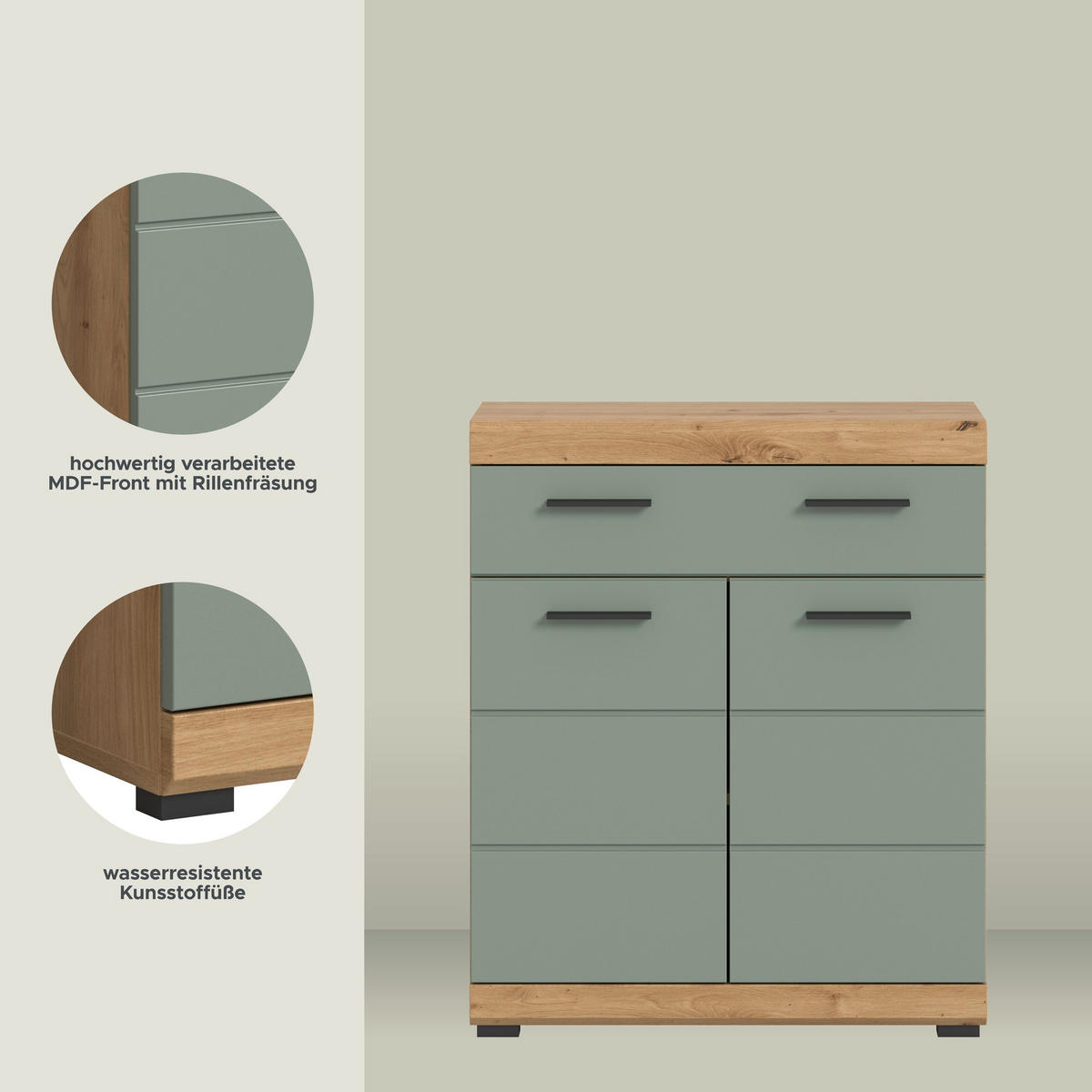 STANDSCHRANK Scout Bad in Artisan Eiche Nachbildung und Salbei Nachbildung B/H/T: 74x88x31 cm - Eiche Artisan, Holz (74/88/31cm)