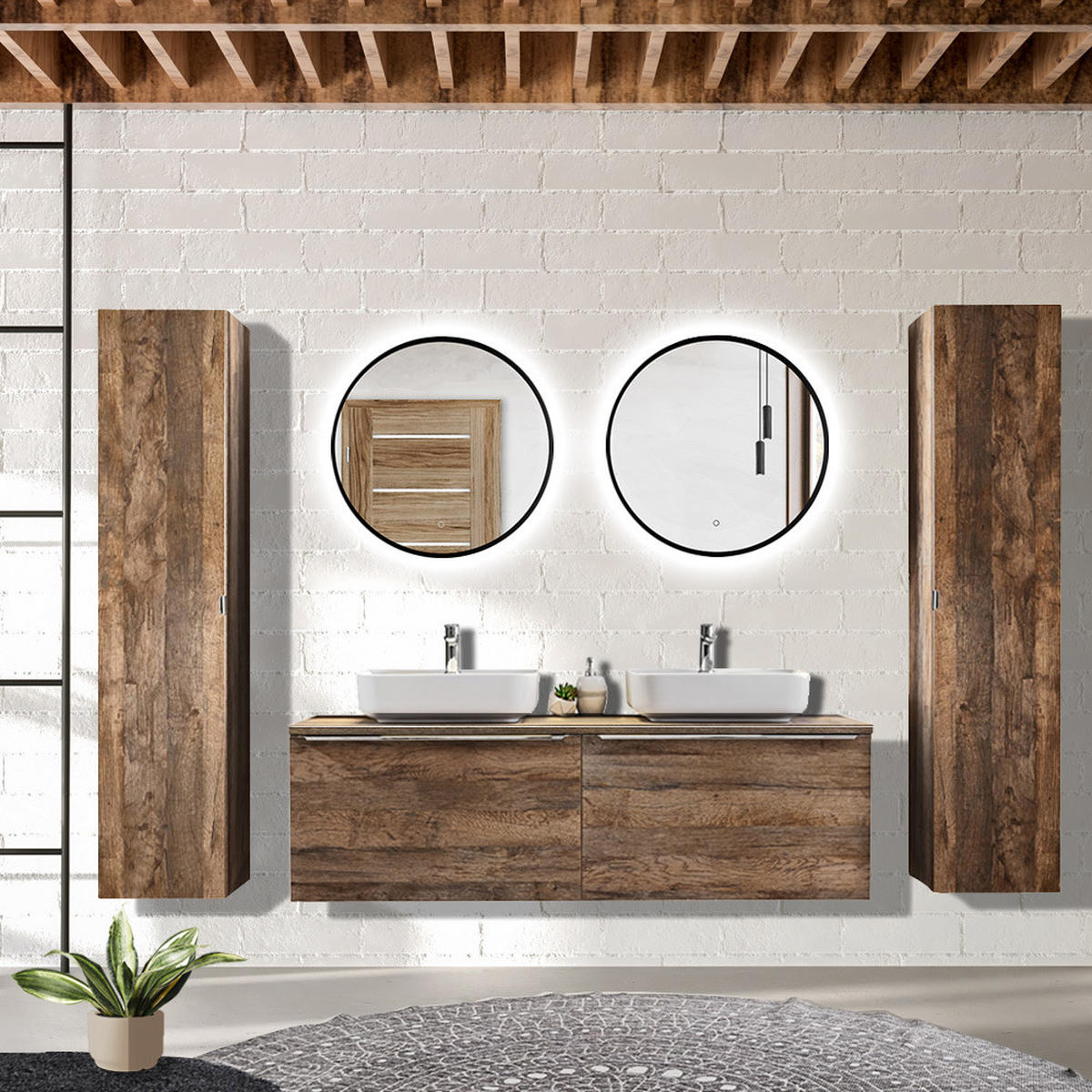 BADMÖBEL-SET 9-TLG. Puebla-56 - Braun, Holzwerkstoff (260/200/46cm) - Lomado