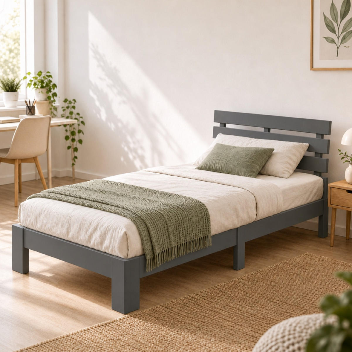 BETT Grau Massivholz Kiefer mit Lattenrost 90x200 cm - Anthrazit, Holz - Relaxdays