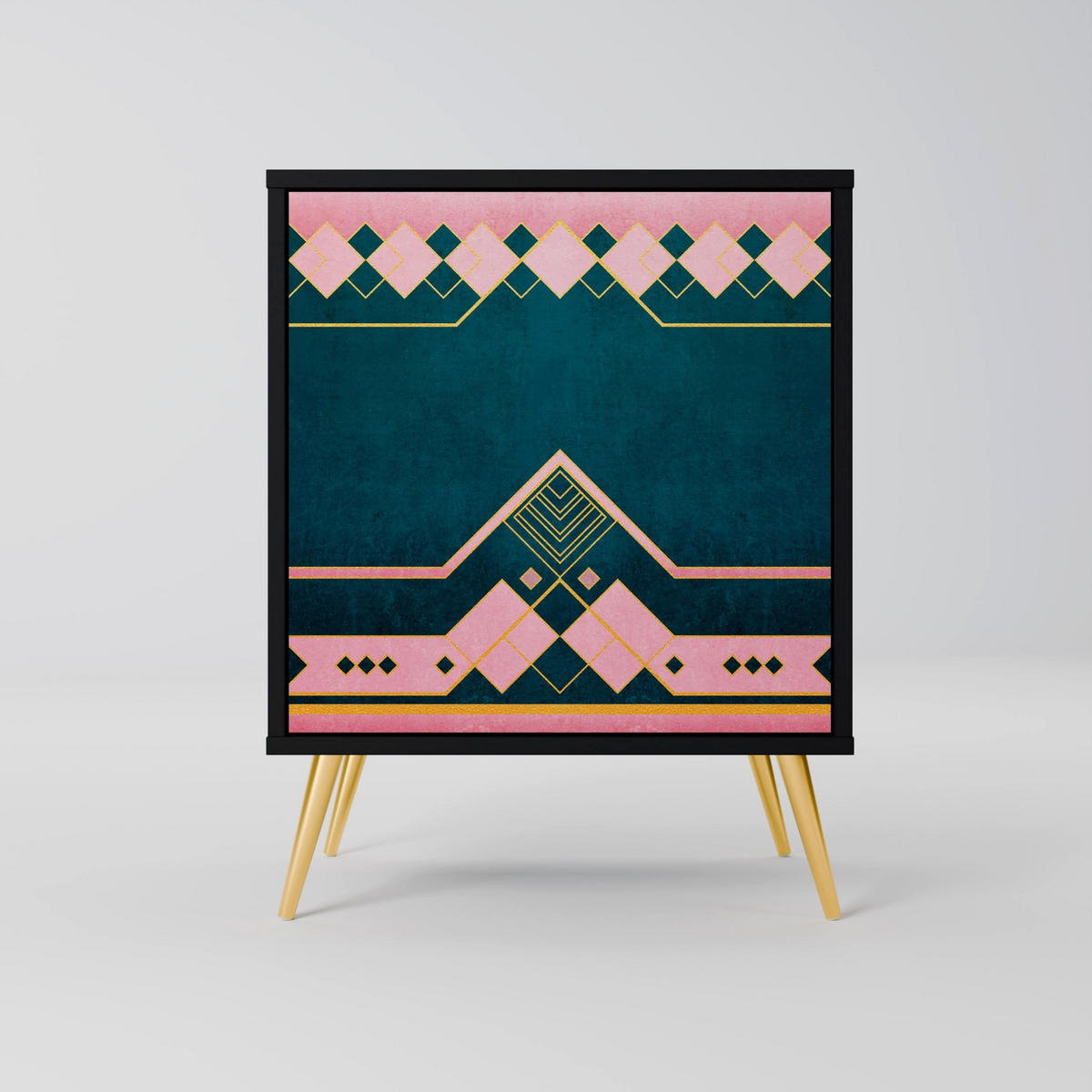 SIDEBOARD ROYAL COMPOSITION, Schwarz, 57,5x42x75,5 cm, Goldfarbene Metallfüße - Goldfarben/Multicolor, Holzwerkstoff/Metall (57.5/75.5/42cm) - SpaceRebels