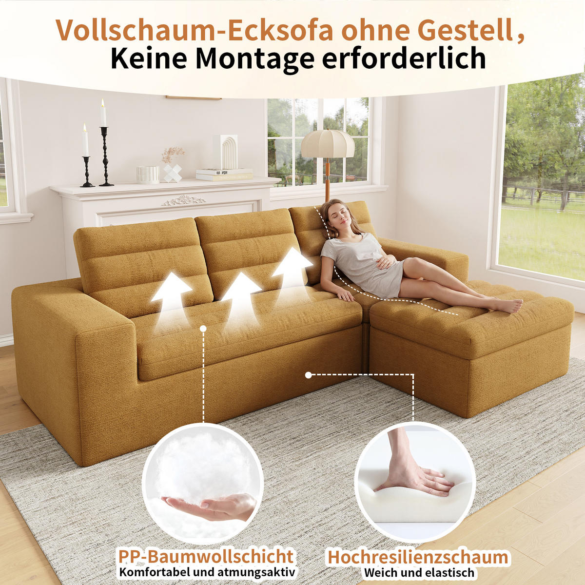 ECKSOFA 253/161/89 cm Orange mit 1 Fußhocker - Orange, Textil (253/161cm) - Oxeza