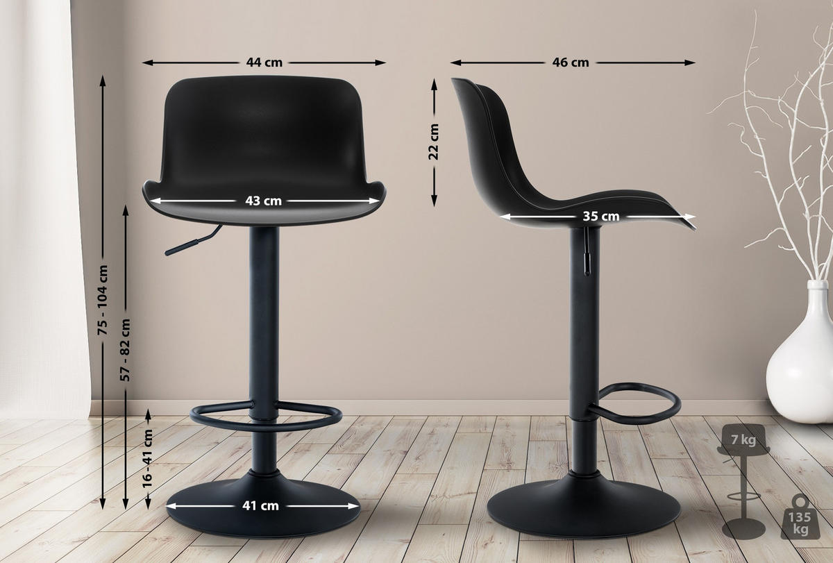 BARHOCKER Kunststoff schwarz - Schwarz, Kunststoff/Metall (44/81/44cm) - CLP