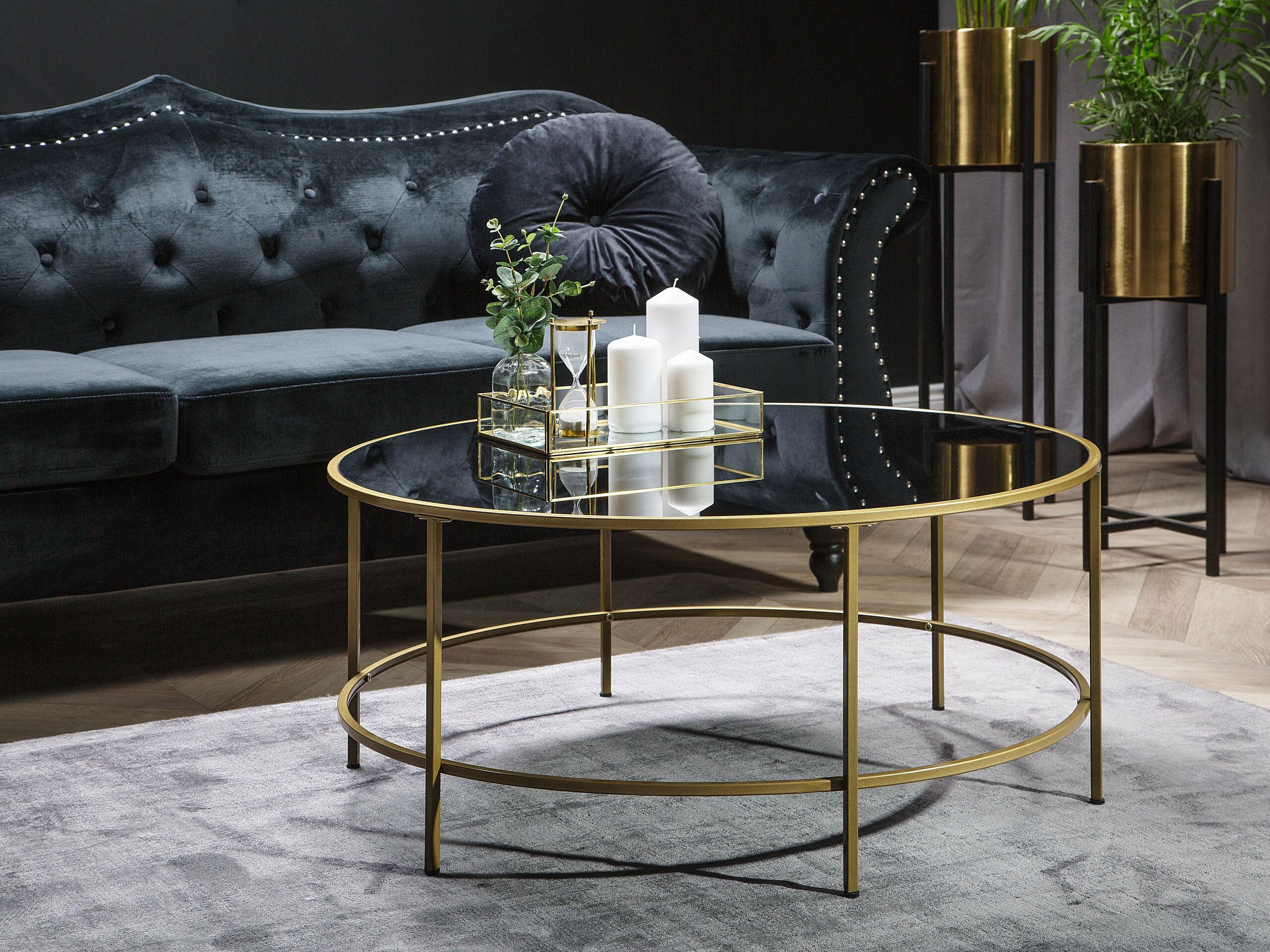 COUCHTISCH schwarz/gold 88 cm Florence - Goldfarben/Schwarz, Glas (88/88/40cm) - Beliani