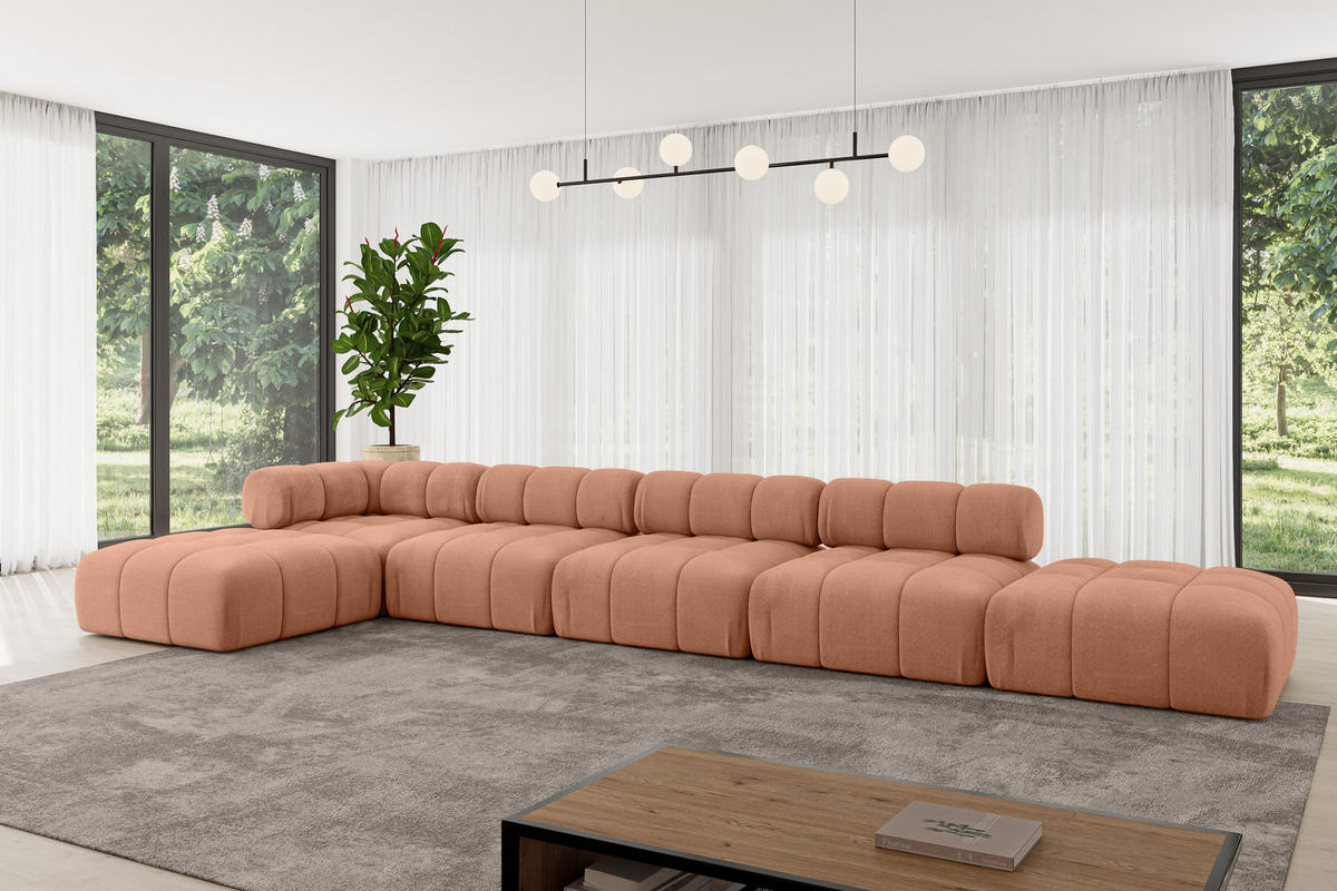 ECKSOFA modulares Sofa Kerru-L3 - 475x190x70 cm Apricot Velours - Koralle, Holzwerkstoff/Textil (475/190cm) - ALTDECOR