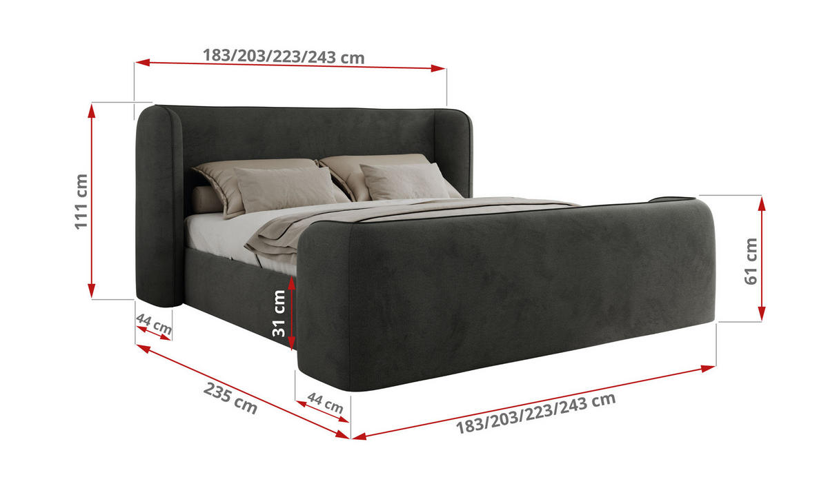 POLSTERBETT EMORA CLASSIC DUO 140/200 - Dunkelgrau Velvet - Schaum-Matratze - Dunkelgrau, Textil (140/200cm) - MKS