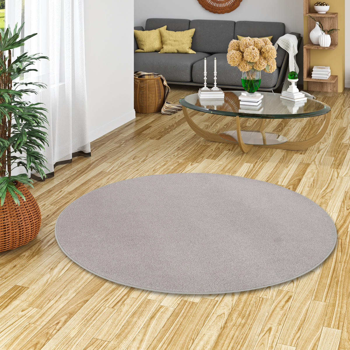 TREND VELOURS TEPPICH JOY RUND - Hellgrau, Textil (133/133cm) - Snapstyle