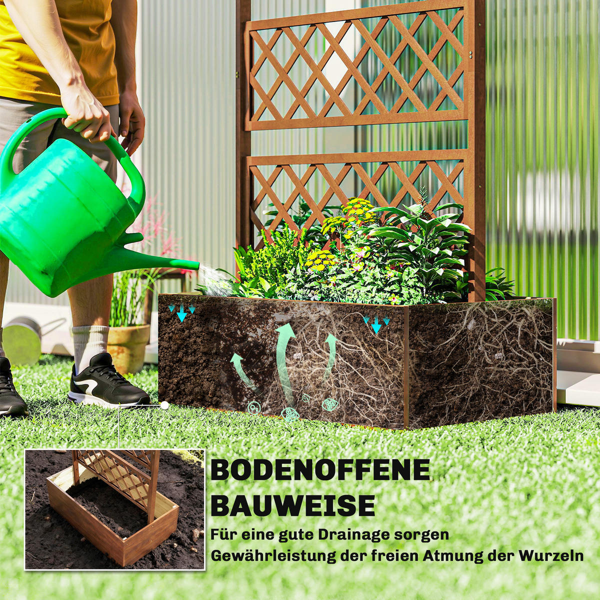 HOCHBEET mit Rankengitter aus Tannenholz Orange - Orange, Holz (55/183/160cm) - Outsunny