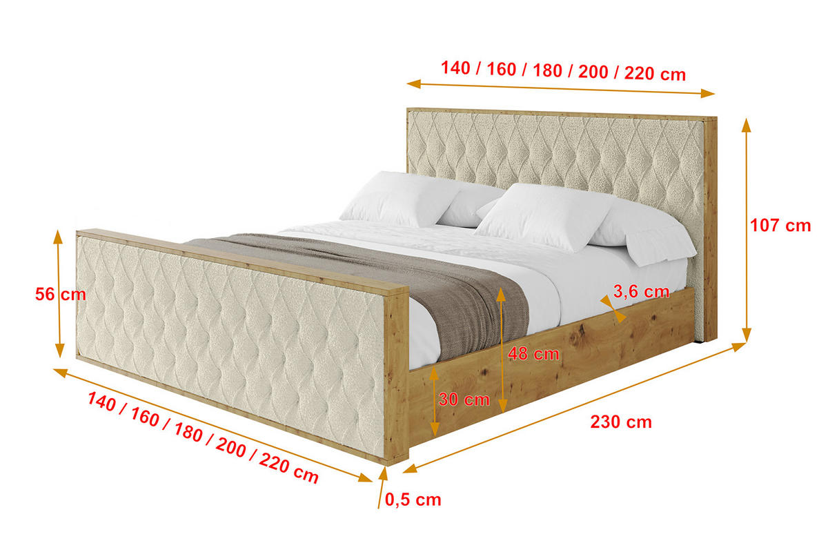 POLSTERBETT mit Bettkasten, Fußteil und Lattenrost, Boxbett ohne Matratze - ENZO5-Z 160x200 Beige - Taupe, Holzwerkstoff/Textil (160/200cm) - ALTDECOR