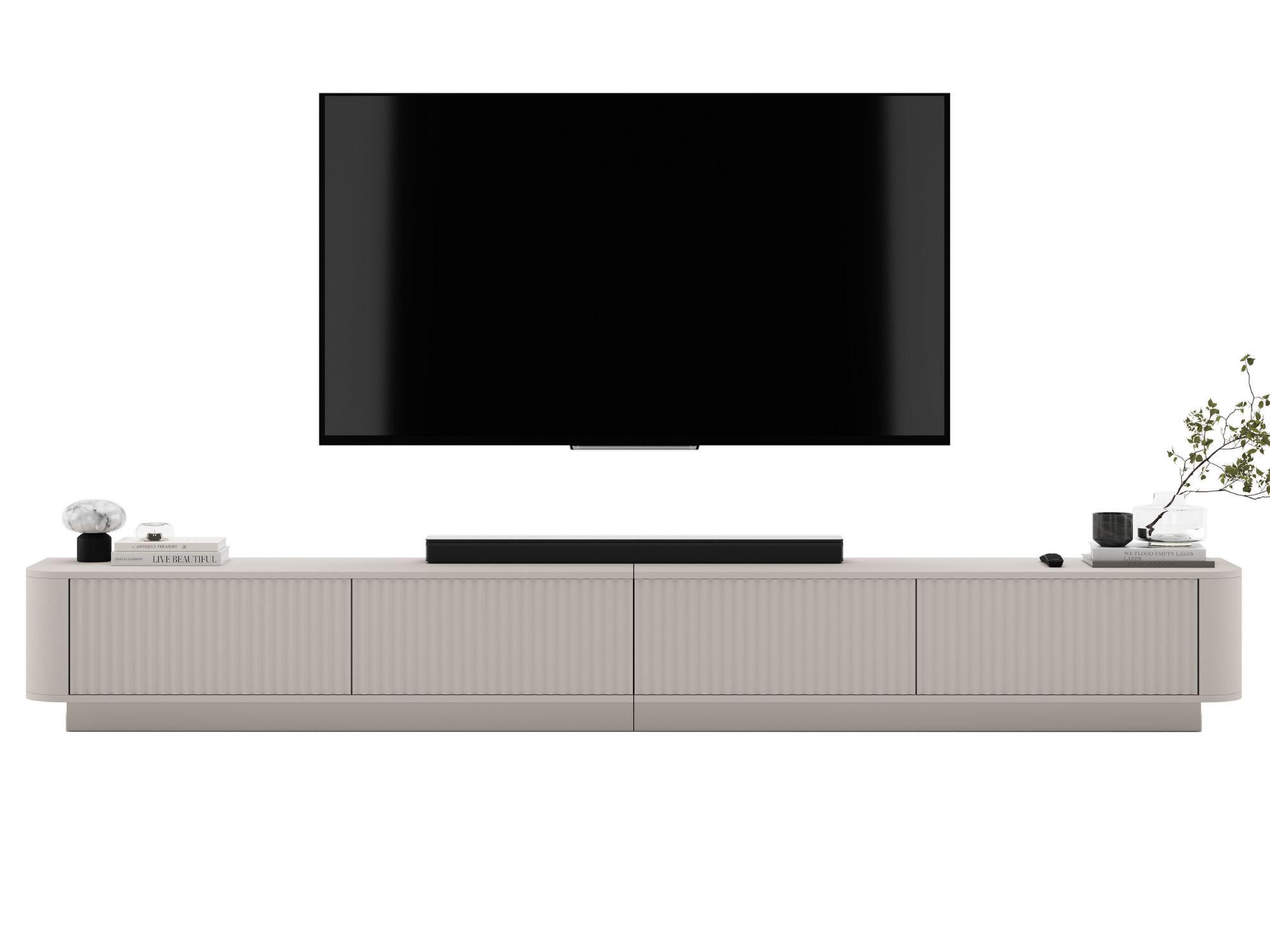 Meble Lindner TV stolek Aurora, sada 2 kusů s podstavcem, matný kašmír, 280 cm