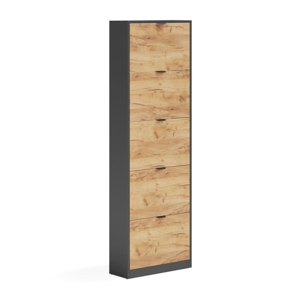 SKOTIPPARE Gizmo, Goldkraft ek/antracit, 59x181.1 cm med 5 fack Honungsek, Antracit 181.1/59/22 cm