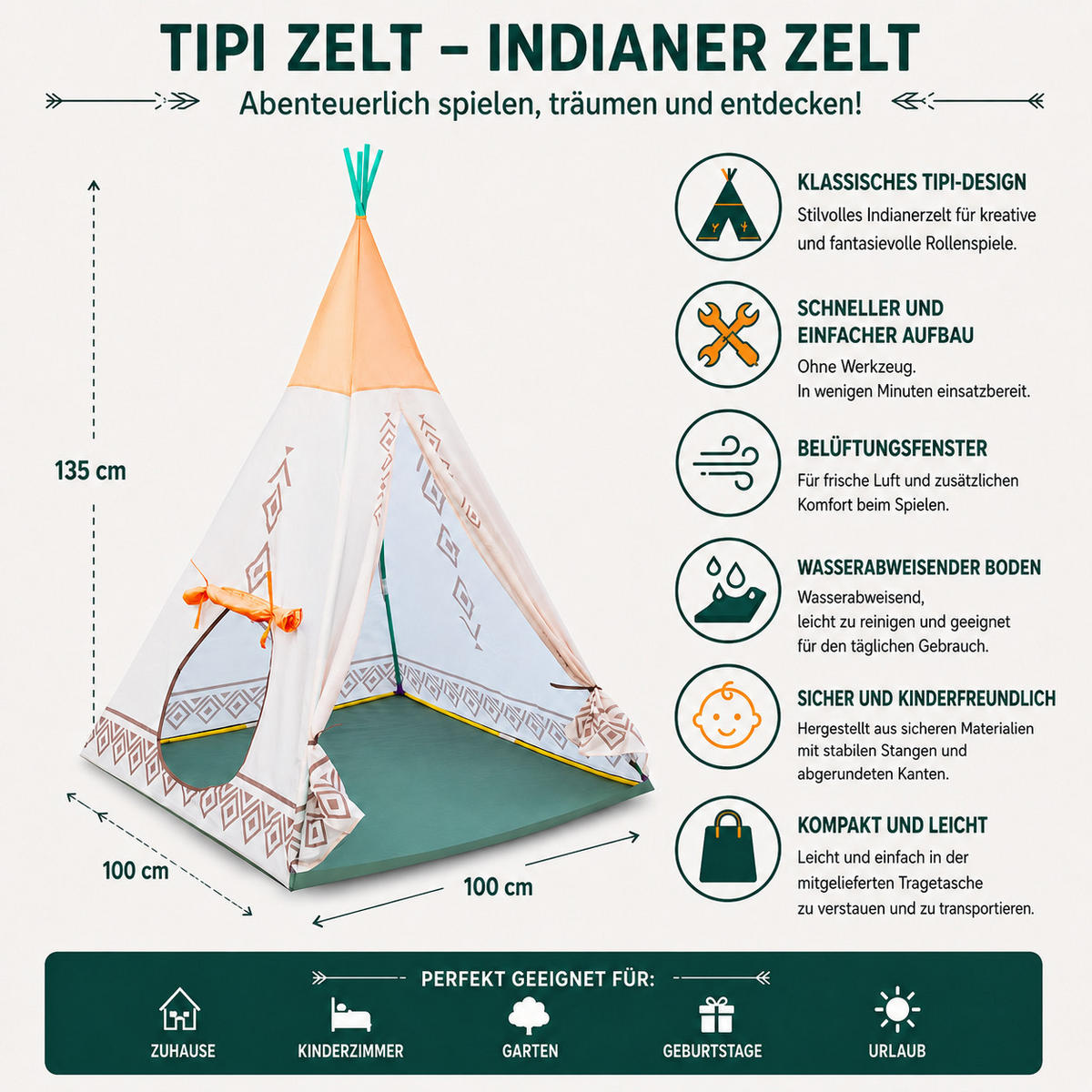 SPIELZELT 7er Set – Tipi, Iglo-Spielzelt mit 4 Tunneln, Indoor & Outdoor, für Kinder ab 3 Jahren - Multicolor, Textil (532/320cm) - COIL