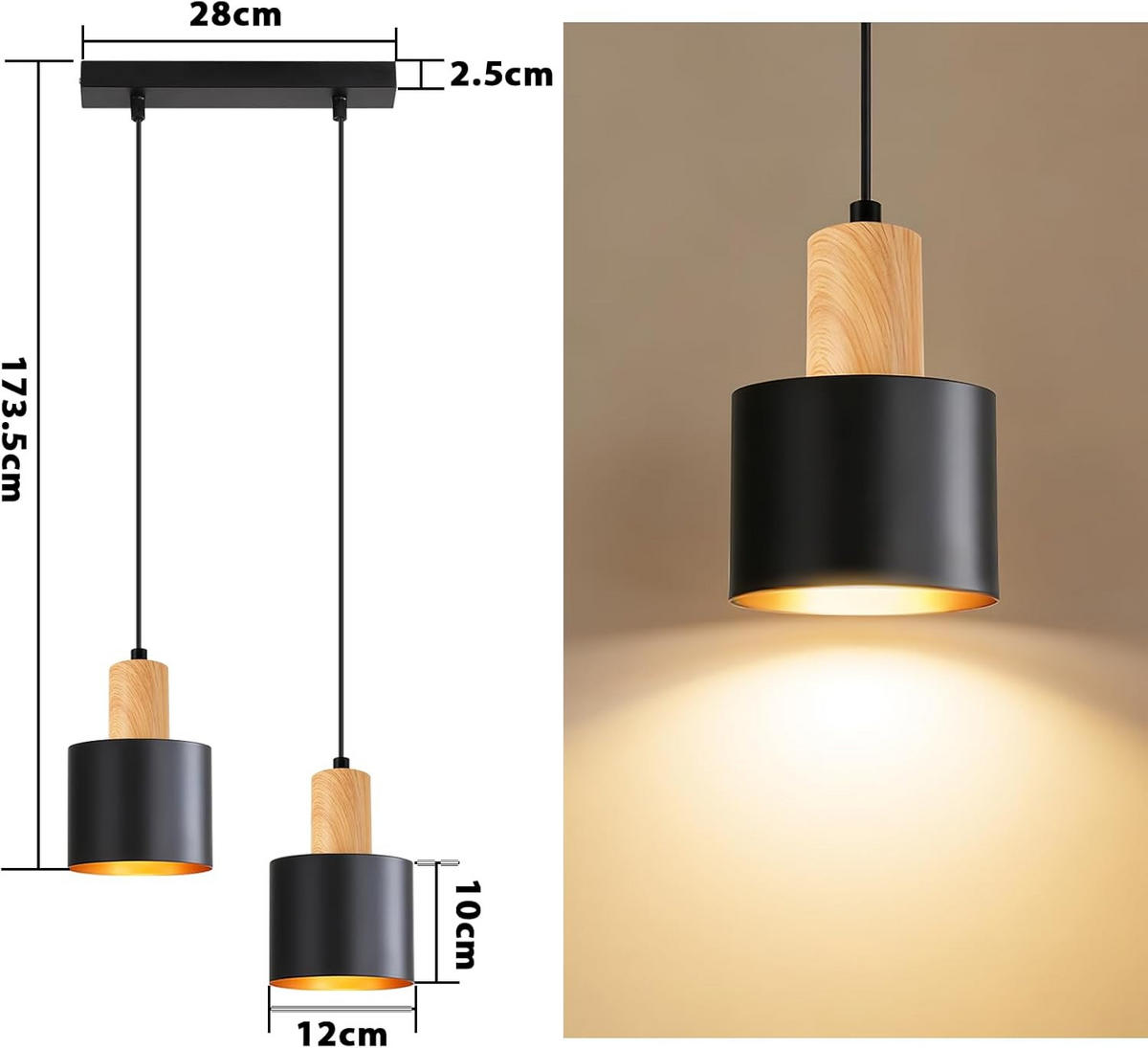LED PENDELLEUCHTE COLE Ⅲ 30/30/174 cm - Schwarz, Metall (30/30/174cm) - Nettlife