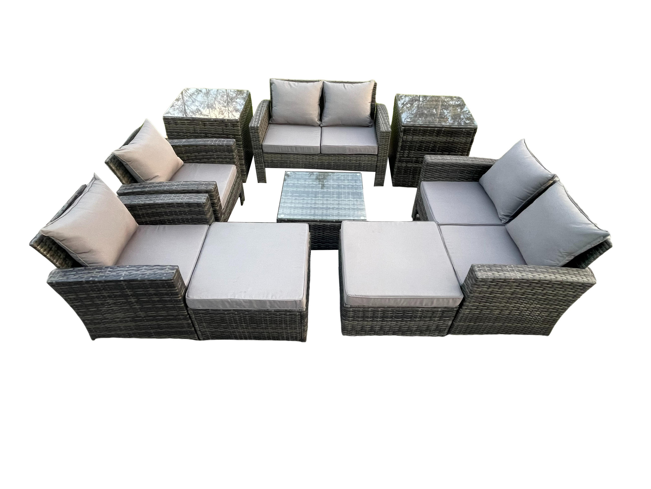 GARTENSOFA SET mit Couchtisch Polyrattan Dunkelgrau 8-Sitzer - Dunkelgrau, Metall - Fimous