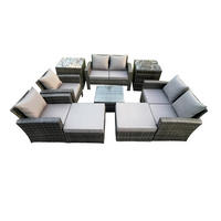 GARTENSOFA SET mit Couchtisch Polyrattan Dunkelgrau 8-Sitzer - Dunkelgrau, Metall - Fimous