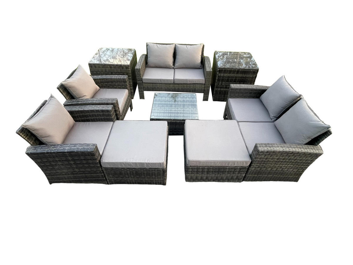 GARTENSOFA SET mit Couchtisch Polyrattan Dunkelgrau 8-Sitzer - Dunkelgrau, Metall - Fimous