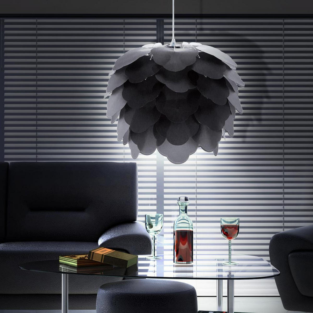 HÄNGELEUCHTE Stahl Anthrazit Blätter Design - Anthrazit, Metall (42/42/110cm)