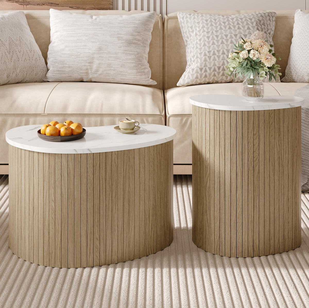 COUCHTISCH aus MDF 60x37x38 & 40x25x50 cm in Natur - Naturfarben, Holzwerkstoff (37/60/38cm) - Modfu