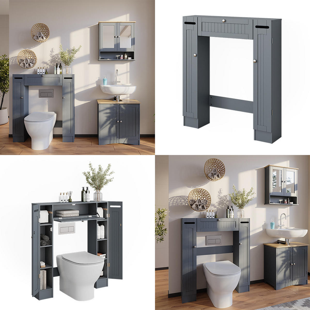 TOILETTENSCHRANK Bianco Grau 89 x 99 cm mit 2 Toilettenpapierspendern - Grau, Holzwerkstoff (89/99/19.5cm) - Vicco