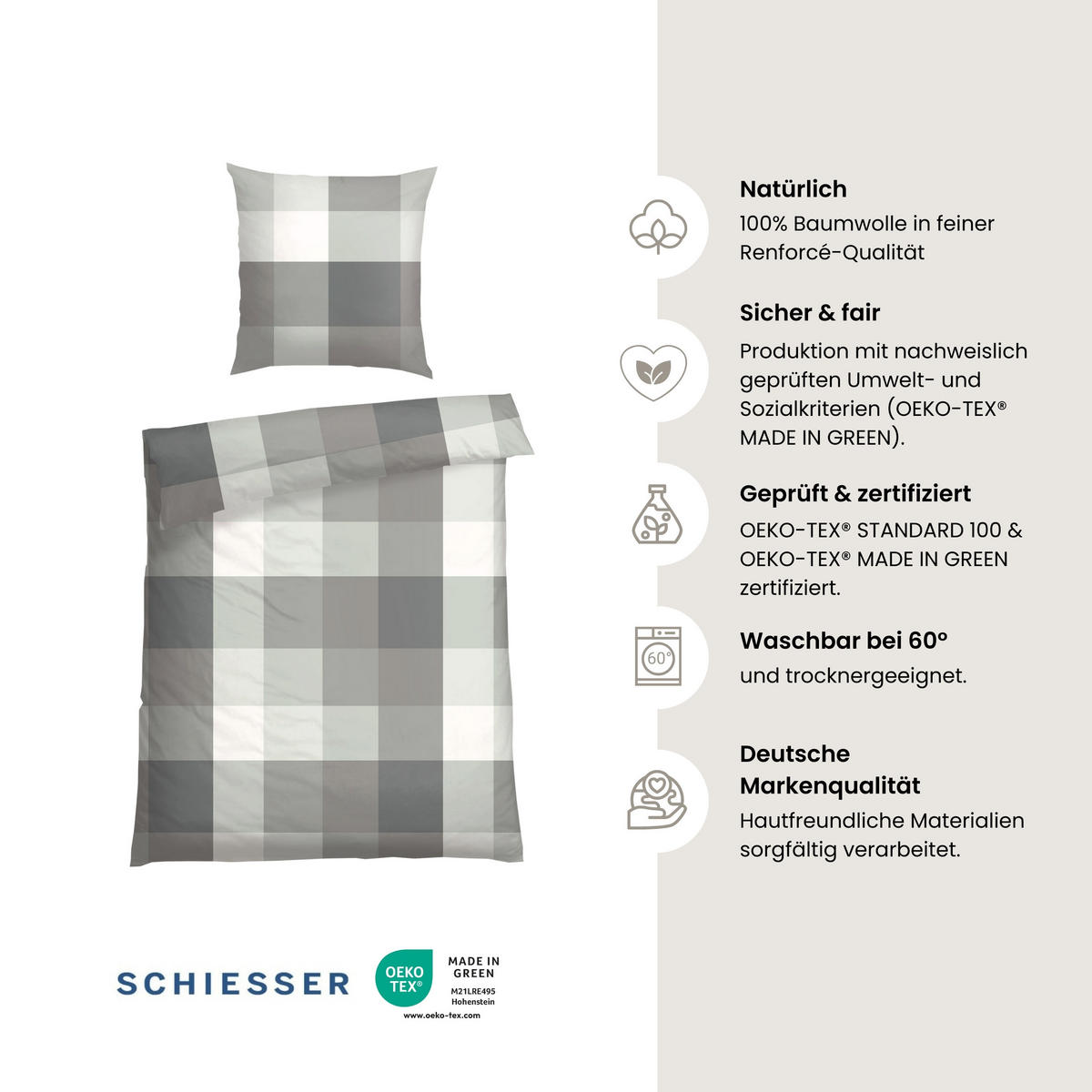 BETTWÄSCHESET Travis - Renforcé - 2-teilig - 155 x 220 cm - Mint - Mintgrün, Textil (155/220cm) - SCHIESSER