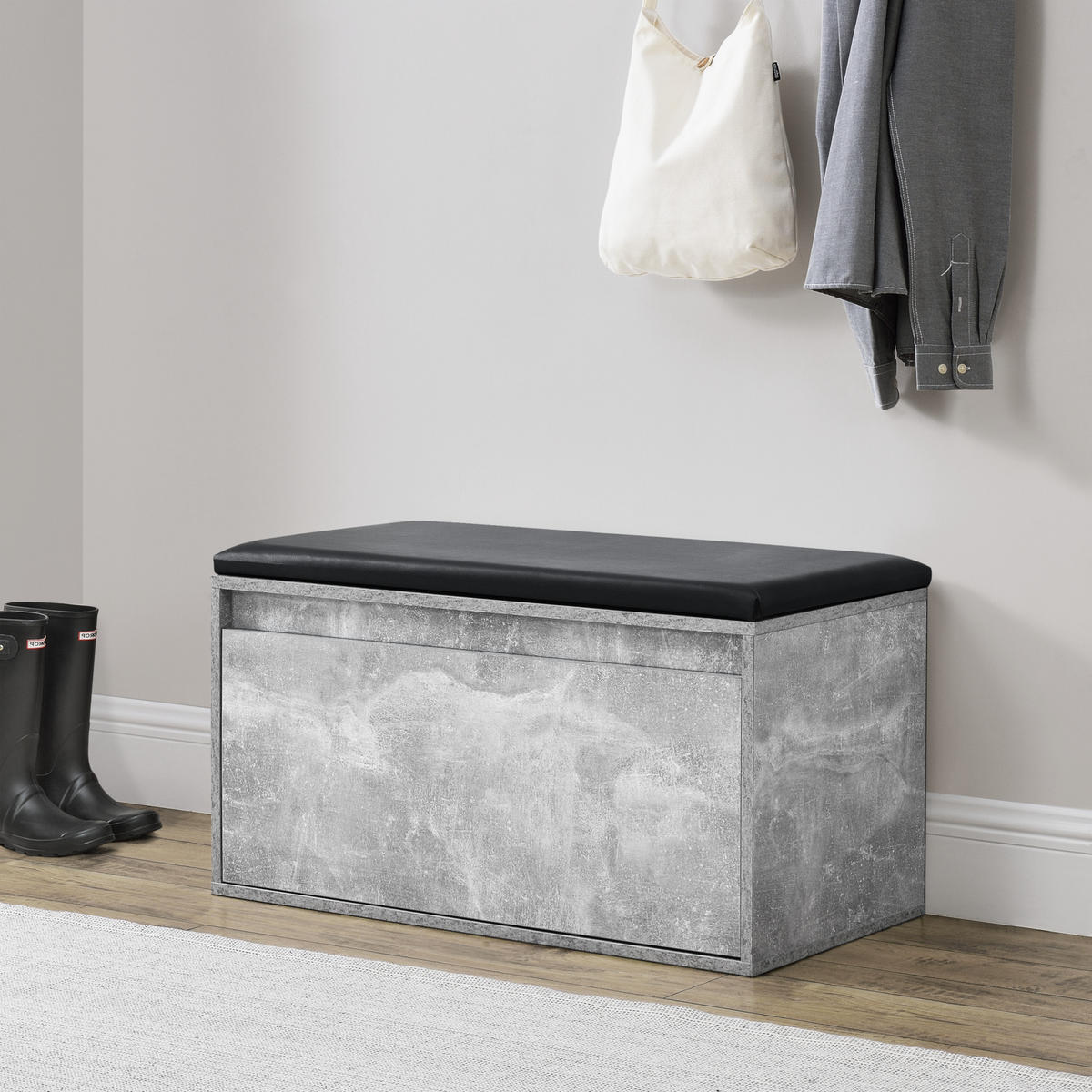 SCHUHBANK Degerfors - Schwarz/Grau, Holzwerkstoff/Kunststoff (39/45/80cm) - [en.casa]