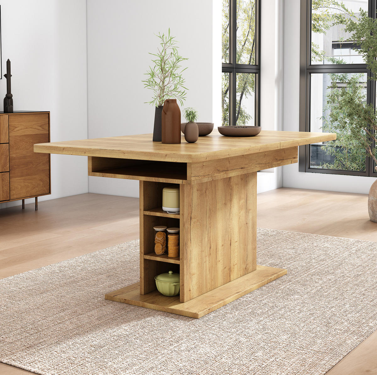 ESSTISCH aus Spanplatte und Metall 110/130x70x75 cm Natur ausziehbar mit Stauraum und platzsparendem Design - Naturfarben, Holzwerkstoff (130/70/75cm) - Modfu