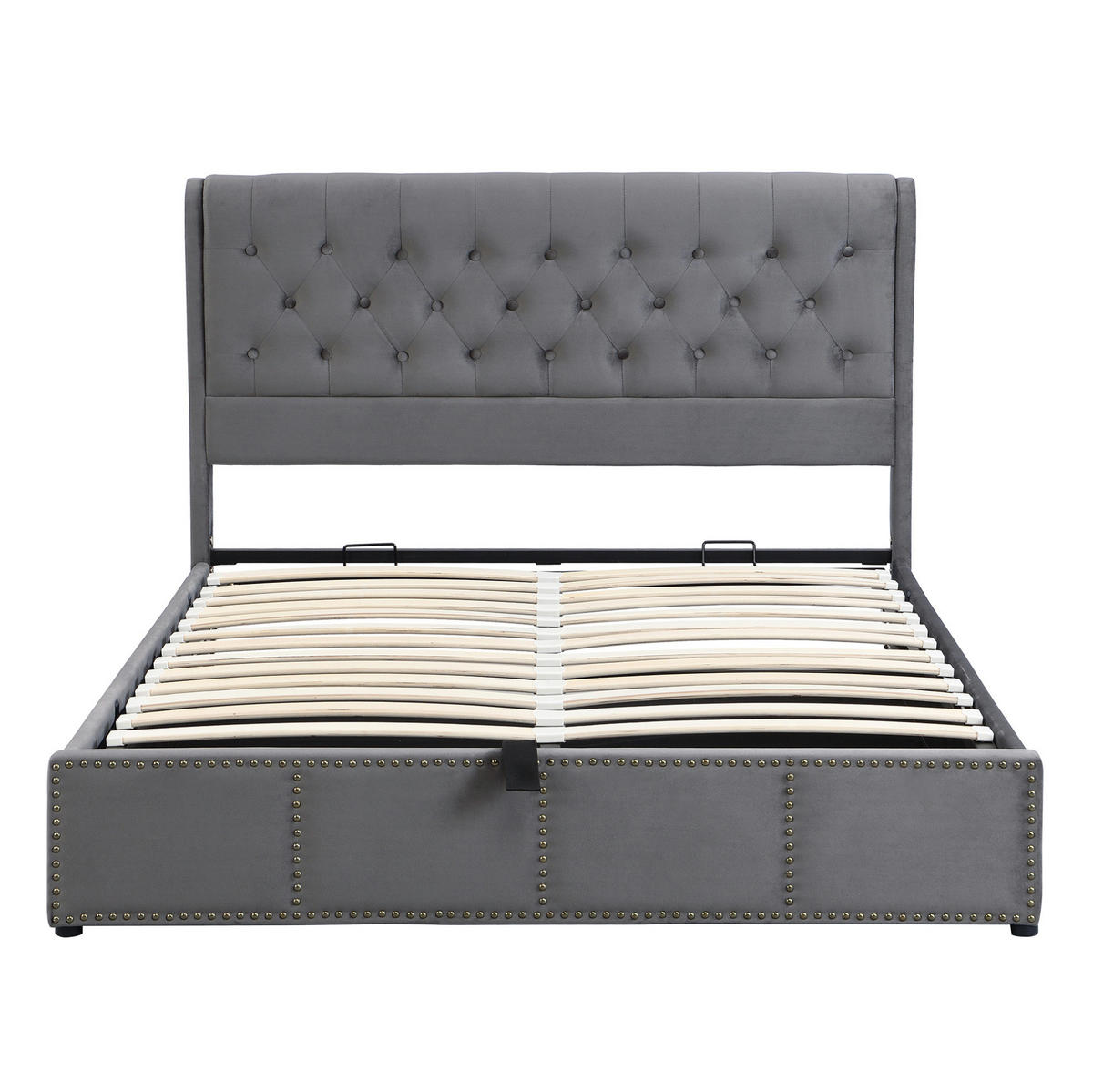 POLSTERBETT 140/200 cm Grau mit Polsterbank und Stauraum aus Samt - Grau, Textil (140/200cm) - OKWISH