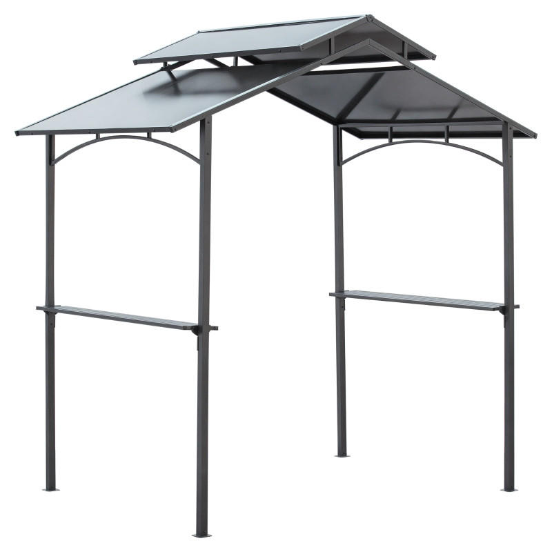 GRILLPAVILLON mit Flammschutzdach, mit 2 Ablagen 2.5 x 1.5 m Stahl PC, Schwarz+Braun - Schwarz, Metall (150/250/240cm) - Hauptrolle