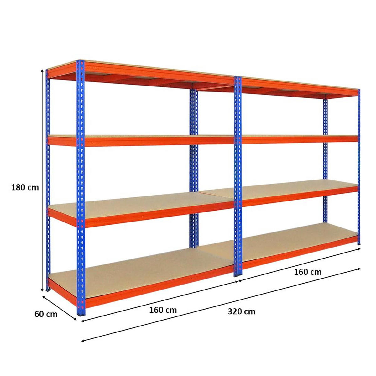 SCHWERLASTREGAL Bison 2er-Set mit 2x 200x180x60 cm 4 Fachböden Fachlast 600 kg Blau-Orange - Orange, Metall (360/200/60cm) - PROREGAL