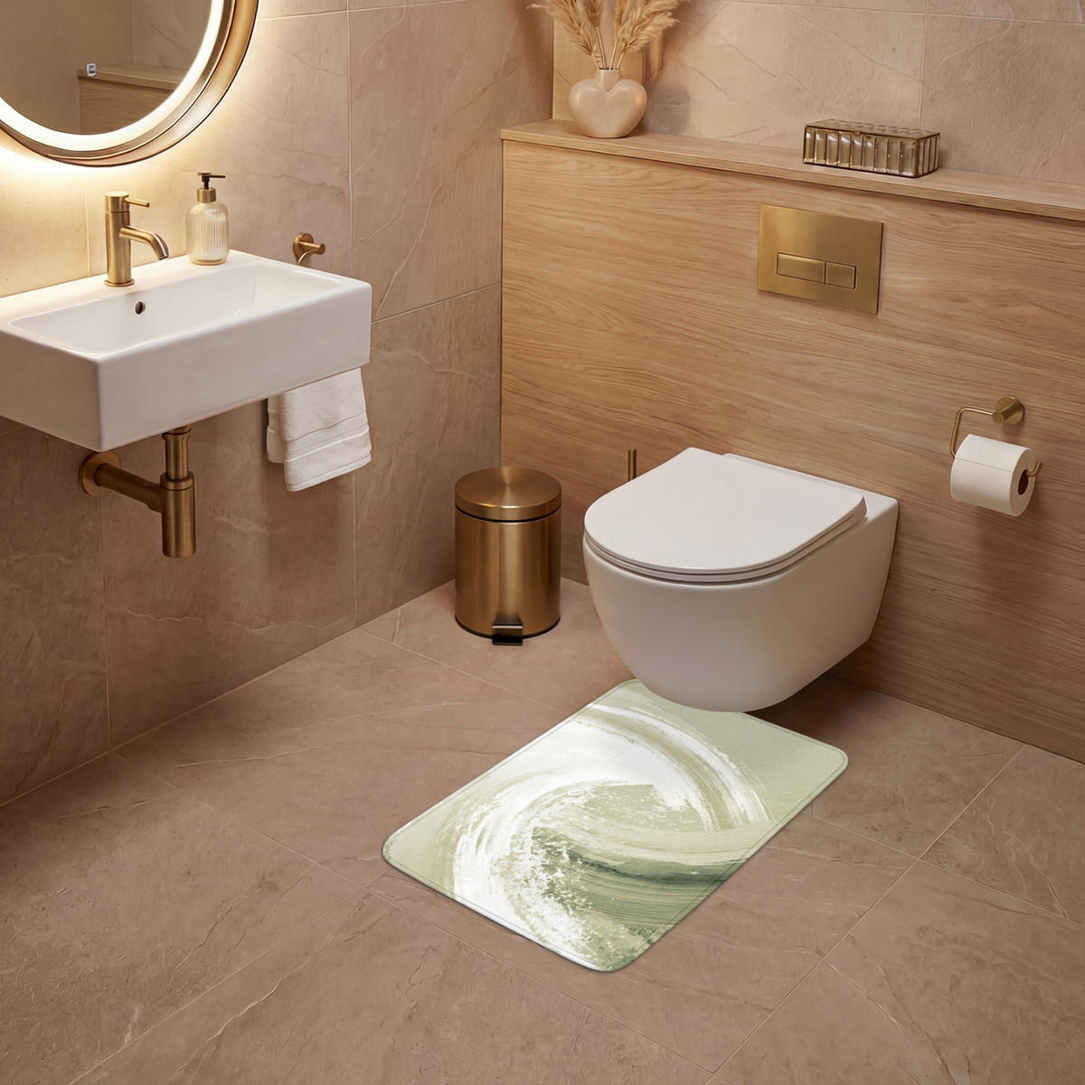 WC PŘEDLOŽKA Abstraktní - Tahy štětcem - Vlny - Zelená 40x60 cm - mátově zelená, textil/plast (40/1cm) - OnlyWow