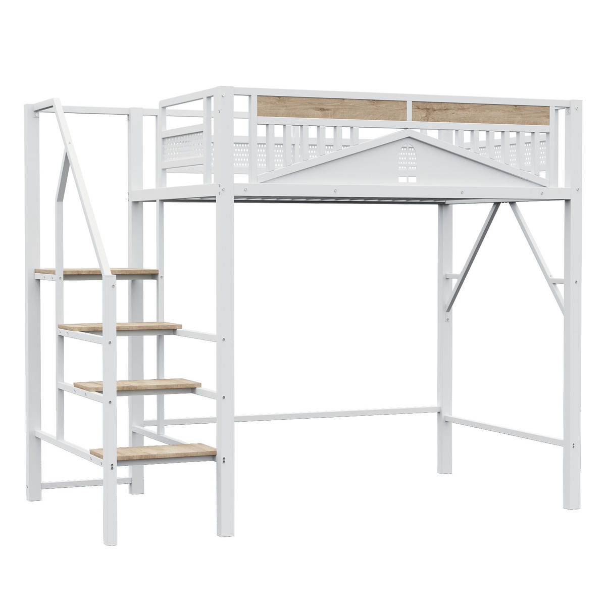 HOCHBETT 140x200 Weiß Metall Leiter Stauraum - Weiß, Metall (140/200cm) - FLIEKS
