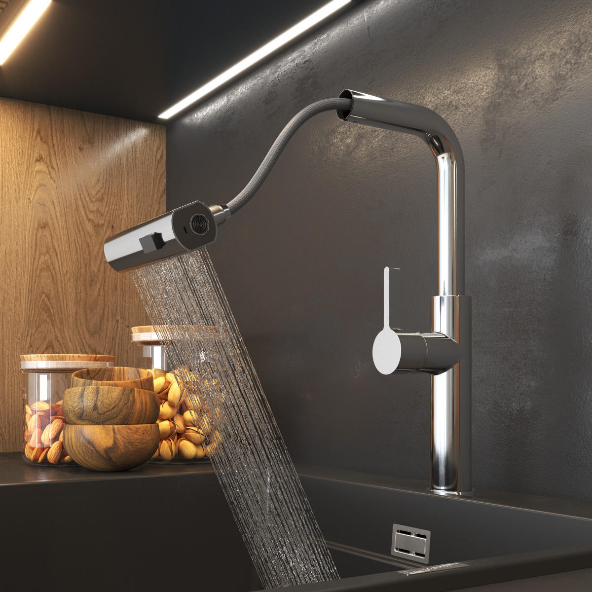 KÜCHENBATTERIE Giro - Chromfarben, Metall (17/39/35cm) - Granitan