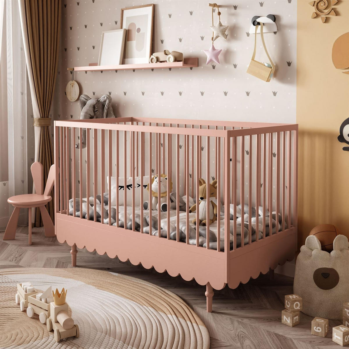 KINDERBETTCHEN BABUSHKA ohne Matratze, Natürlich Rosa - Rosa, Holzwerkstoff