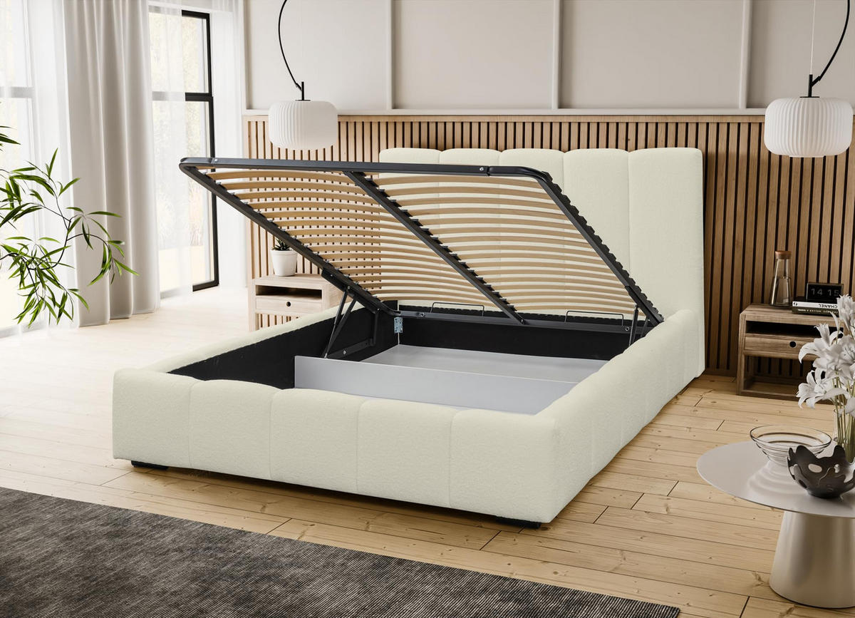 POLSTERBETT MARCO mit Bettkasten Boucle (Beige, 160 x 200 cm) - Beige, Holzwerkstoff (160/200cm) - VENASI MÖBEL