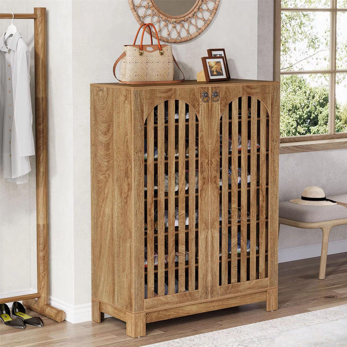 SCHUHSCHRANK 6 Ebenen mit verstellbaren Böden - Naturfarben, Holz (73/109/35cm) - Kaket