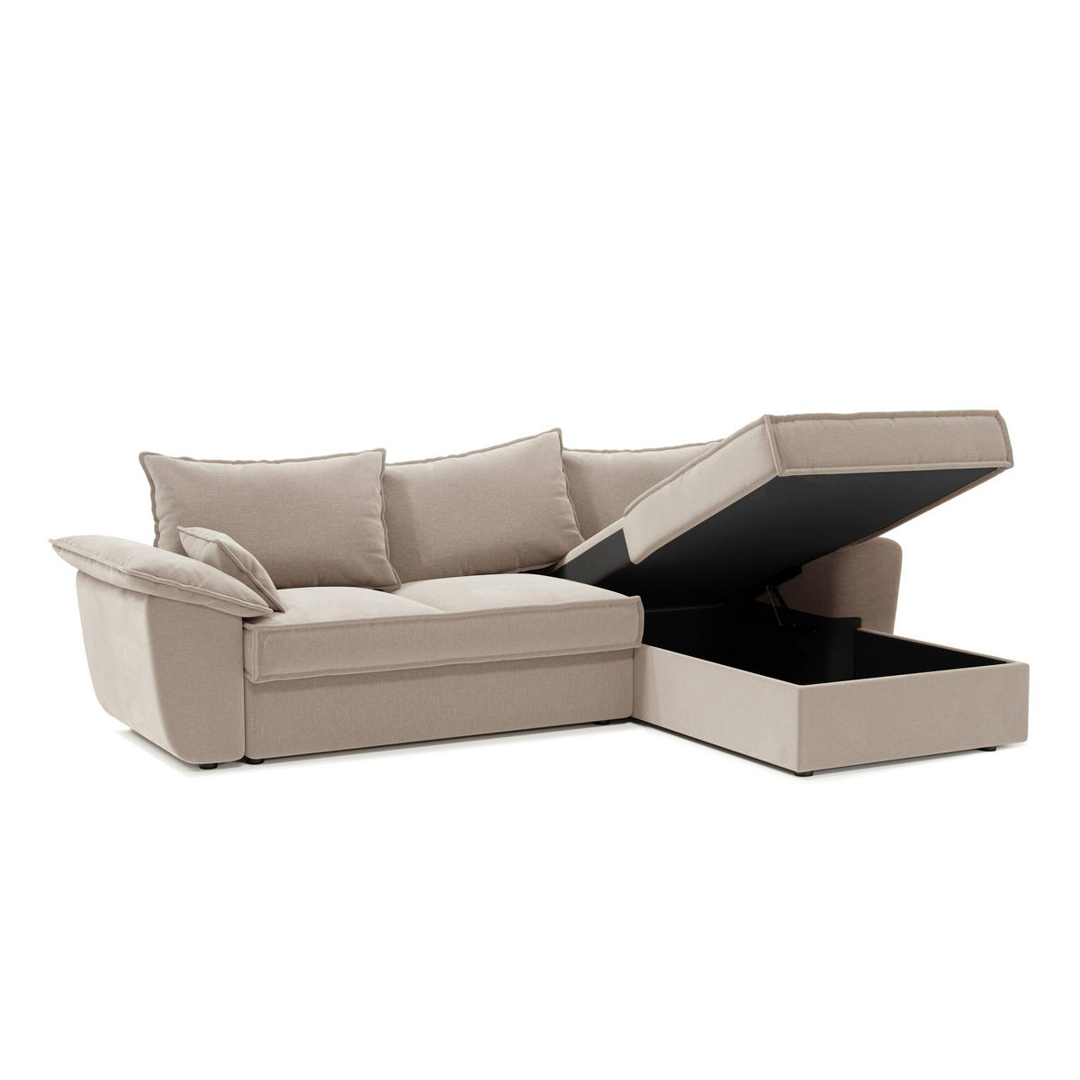 ECKSOFA RECHTS Samtstoff Beige 257cm - Beige, Textil (257/168cm) - Sia Home